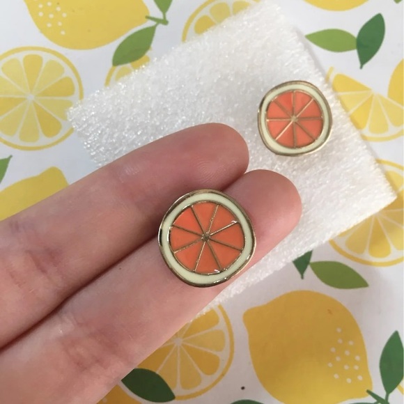 🍋 NWT Orange Citrus Fruit Enamel Gold Earrings - Picture 6 of 9